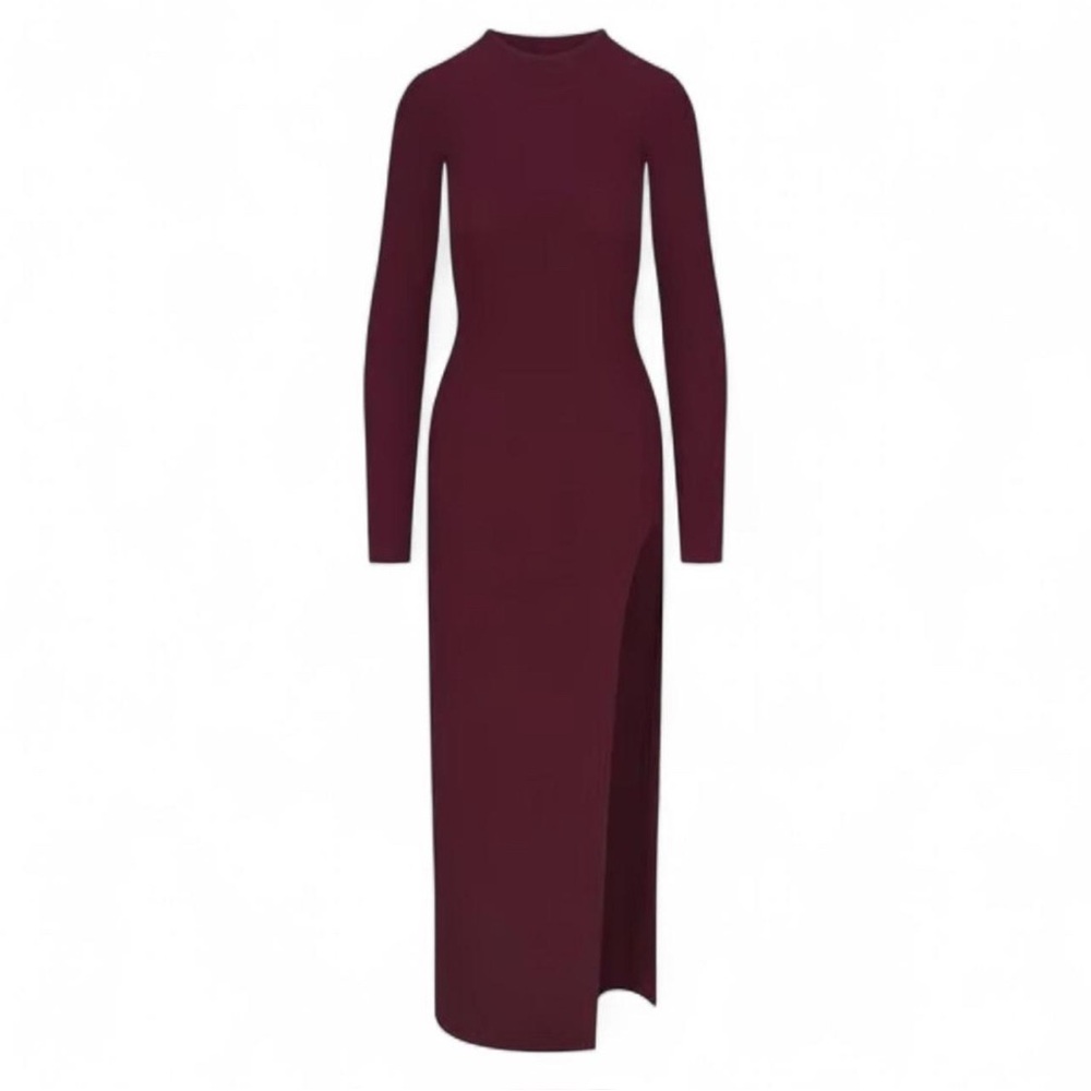 SKIM *NWT SOFT LOUNGE BOAT NECK LONG DRESS | COLOR: BORDEAUX | SIZE: S - Picture 8 of 8